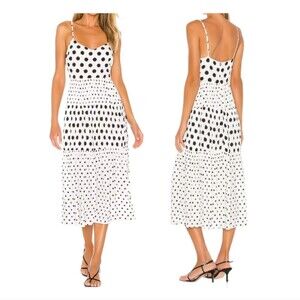 LOVERS & FRIENDS Palm White Black Polka Dot Midi Dress Small